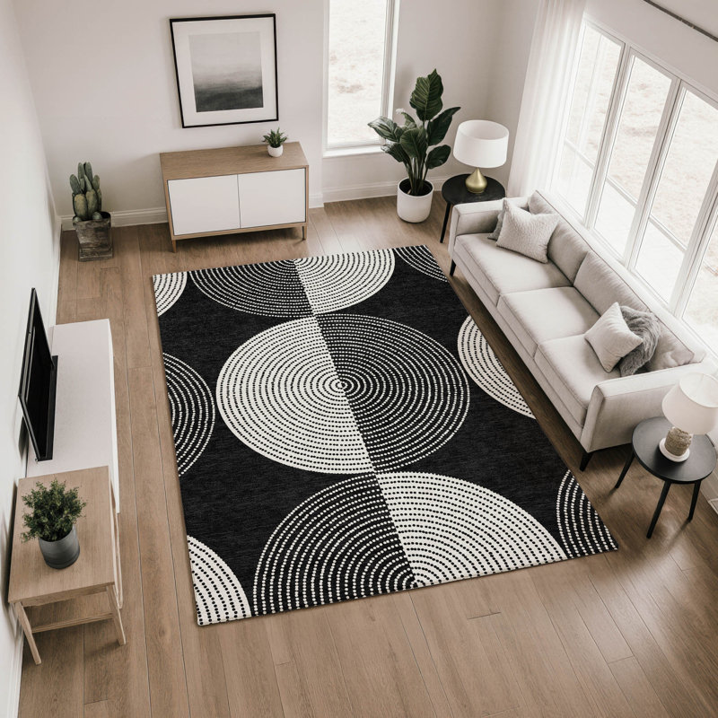 Tapis géométrique de qualité supérieure lavable à la machine Mayfield AMF2275, Noir, 10 pi x 14 pi