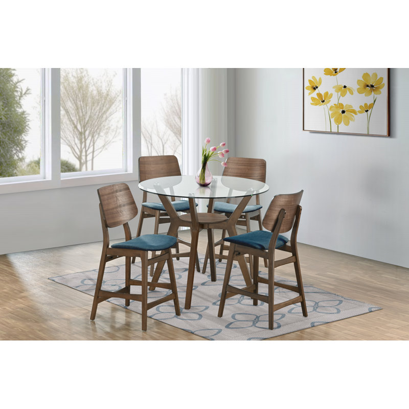 Lyan 5-Piece Wood Round Dining Table Set with Chairs, Green, 29.92" H x  42.01" W x 42.01" D