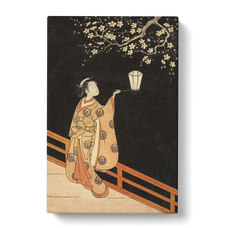 Woman Admiring Plum Blossoms by Harunobu Suzuki - Wrapped Canvas Painting, 60cm H x 40cm W x 3cm D
