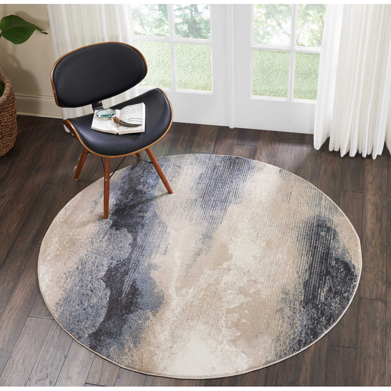 Tapis gris contemporain Ashli, Rond 5 pi 3 po