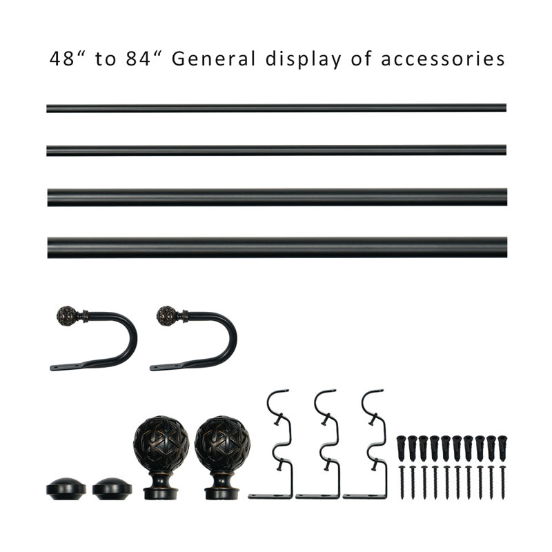 Tringle à rideaux double ajustable Devingo, 48” – 84”, Or noir