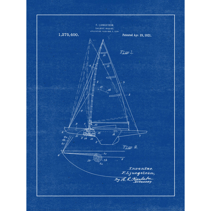 " Vintage Boat Print Blue 2 ", 40" H x 30" W
