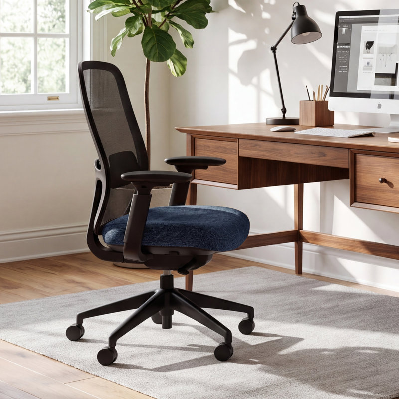 Fauteuil de bureau ergonomique COLAMY, siège de bureau à réglage instantané avec siège en lévitation, accoudoirs synchronisés 4D, soutien lombaire et dossier en filet respirant, bleu foncé