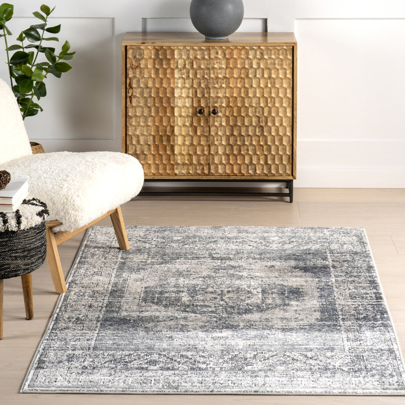 Eugenio Barbed Iris Medallion Blue/Gray Rug, Rectangle 10' x 14'
