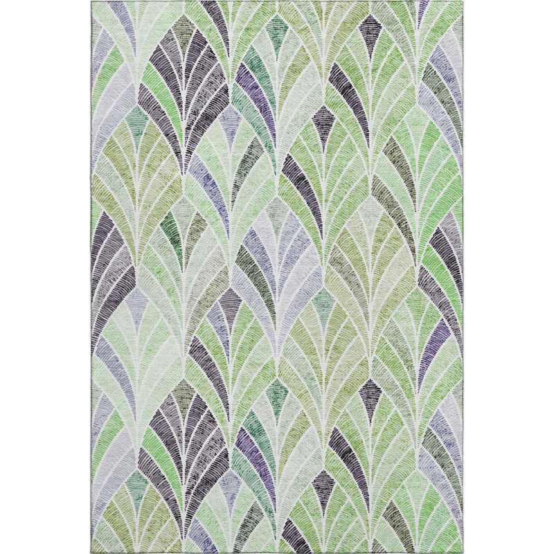 Premium Machine Washable Prisco Green Rug, Rectangle 5' x 7'6"
