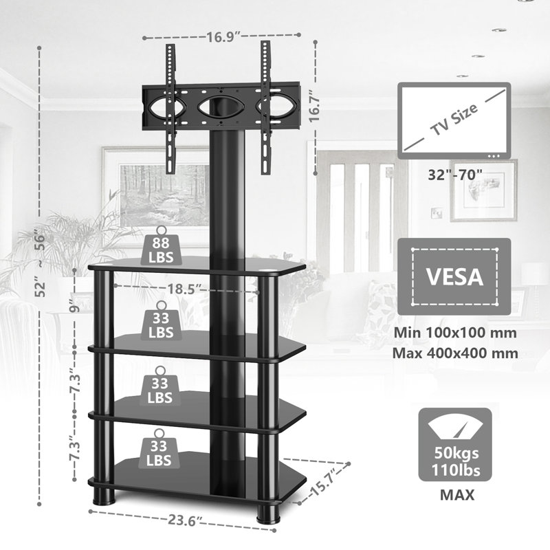 4-Tiers Media Component Audio Shelf TV Stand