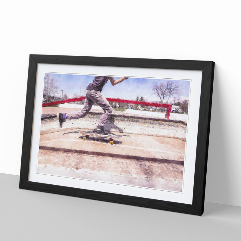 Skateboarding - Picture Frame Graphic Art, 27cm H x 36cm W x 2cm D, Black Framed