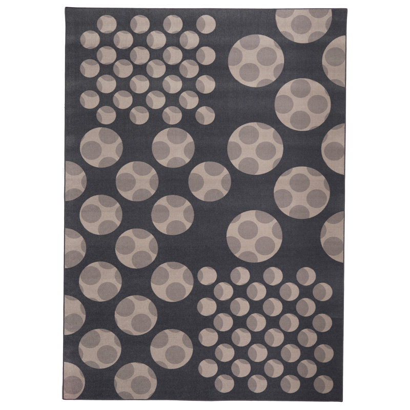 Polka Dots Area Rug in Dark Gray/Beige