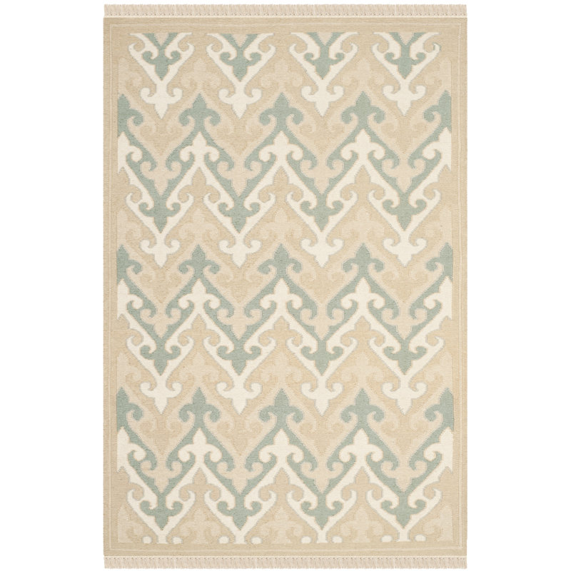 Saint-Paul Oriental Handmade Wool Beige Area Rug, Rectangle 4' x 6'
