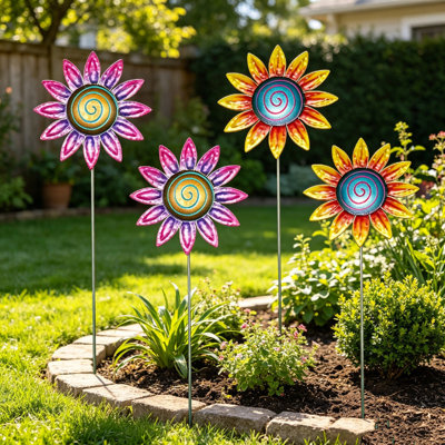 Tournesols en métal colorés et piquets de jardin marguerite, art de jardin extérieur imperméable