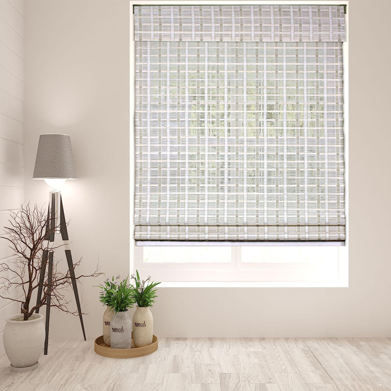 Cordless Whitewash Bamboo Sheer Roman Shade 34.5" W x 74" H