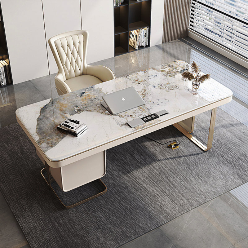 Modern Minimalist High-End Sintered Stone Desk Set Including Chair, 29.53" H x 70.87" W x 27.56" D