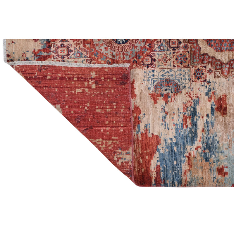 High-Quality Hand-Knotted Red And Blue Area Rug