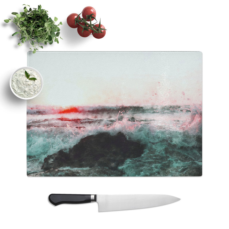 Tempered Glass Ocean Splash Chopping Board, 28.5 cm x 39 cm