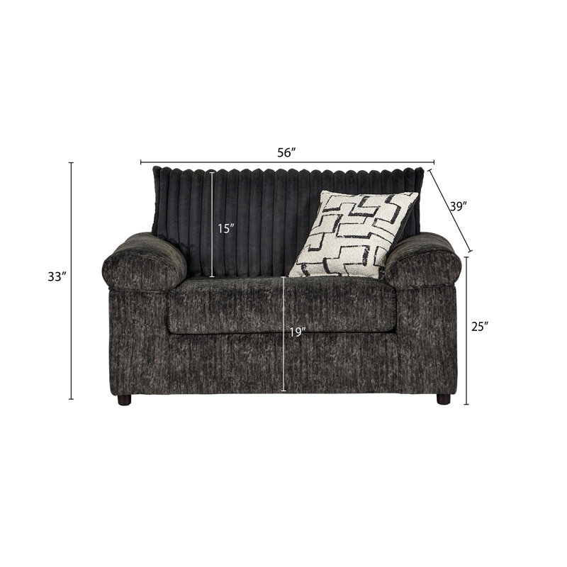 Oliwier Wide Wale Corduroy Sectional Sofa Chaise with Armchair, Parchment, Charcoal Corduroy