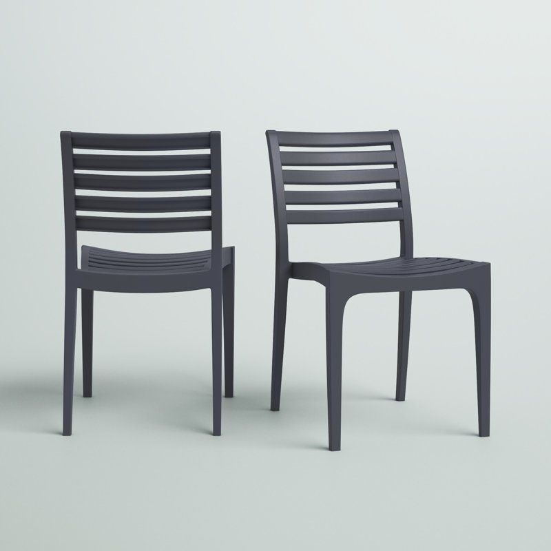 Ayvah Stacking Patio Dining Side Chair, Dark Gray