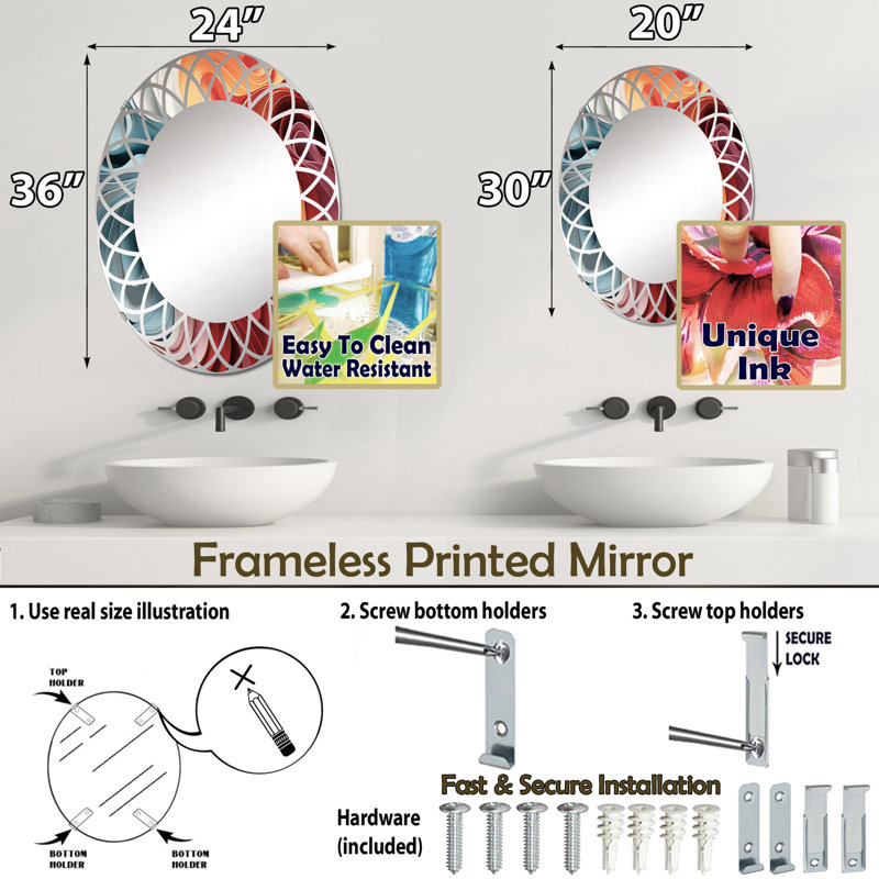 Chesterray - Miroir mural moderne ovale, 30 po x 20 po