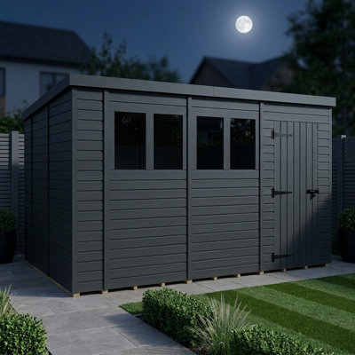 Total Sheds 14ft x 10ft Composite Pent Garden Shed - Single Door - With Windows - EPDM Rubber Roof - UK Manufactured