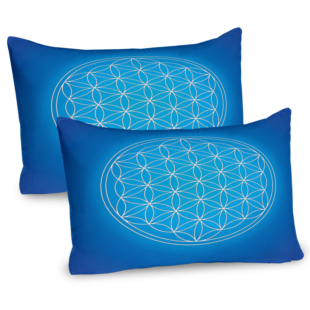 Kissenbezug Packung mit 2, Flower of Life Grid, Blau Weiss