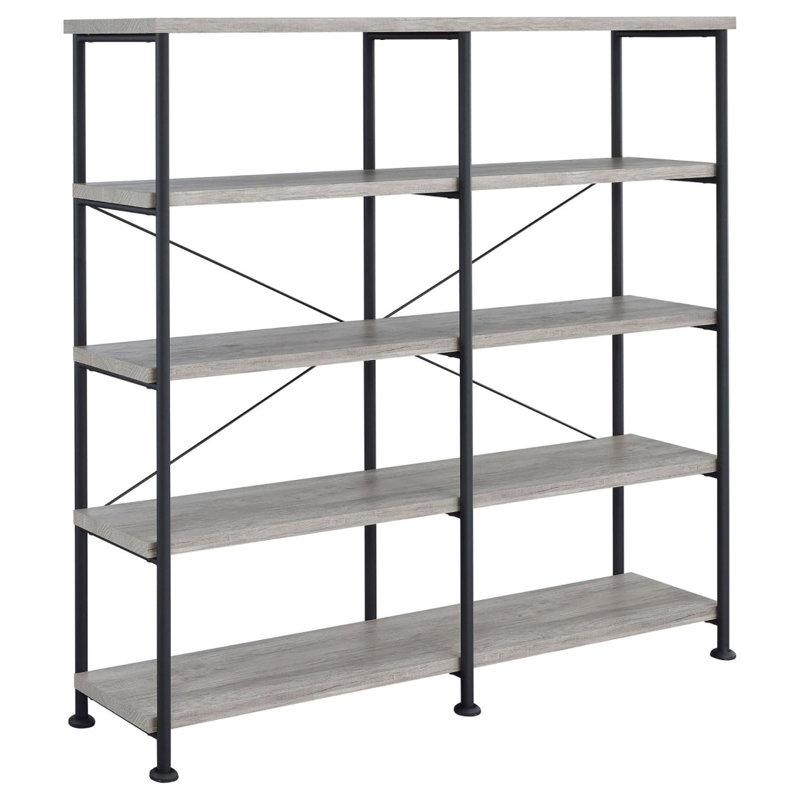 Bibliothèque double largeur en bois flotté gris et noir