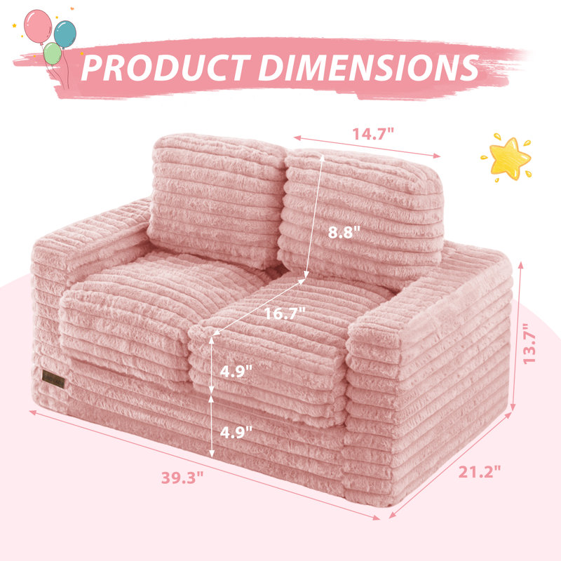 Fauteuil à billes convertible pour enfants, 13.7*41.3*19.6, Polyester rose