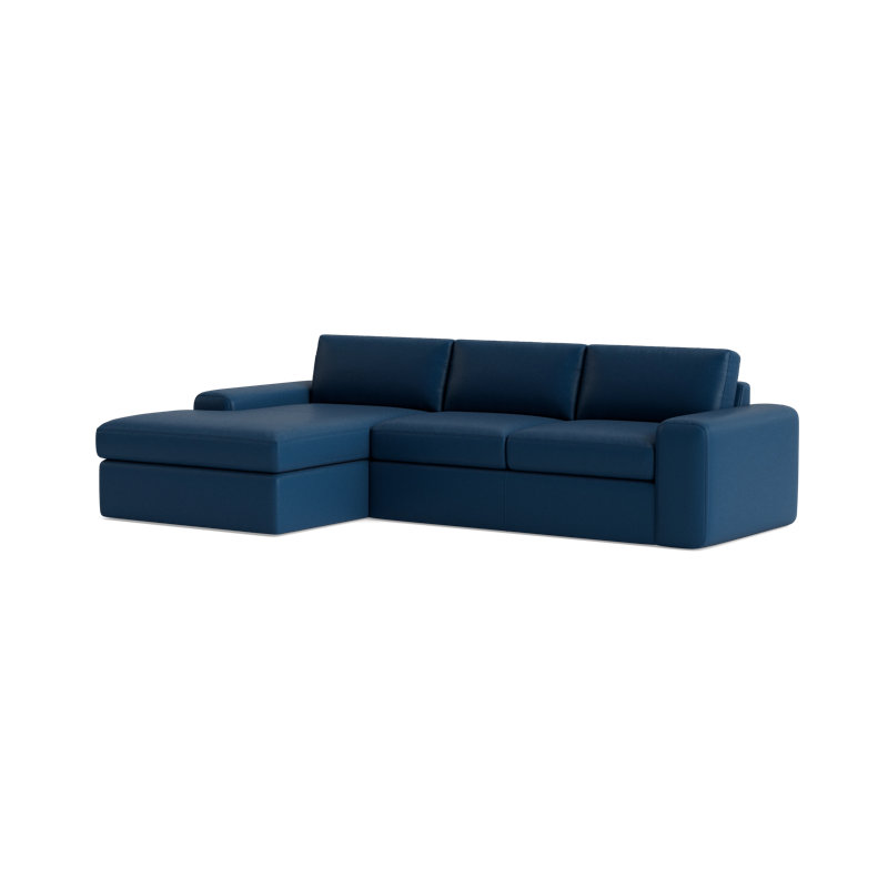 The OG Leather Chaise Sectional, Bison Deep Blue Top Grain Leather, Left Hand Facing
