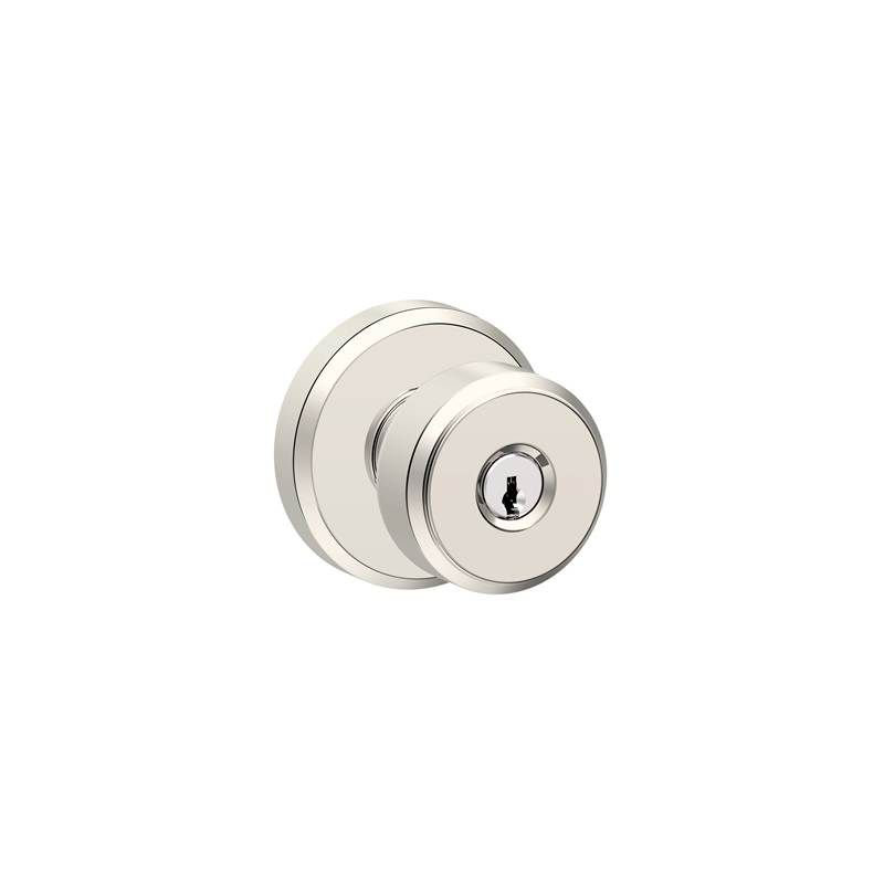 Bowery Keyed Entry Knob with Greyson Trim, Bright Nickel