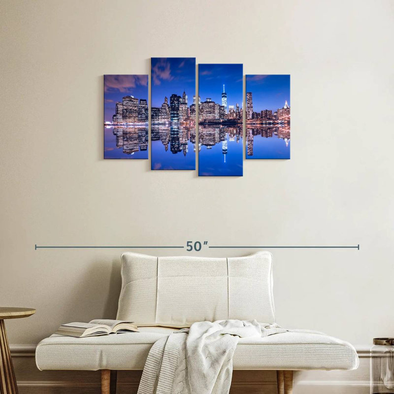 Manhattan night skyline Sireci, H 22 po x l 36 po