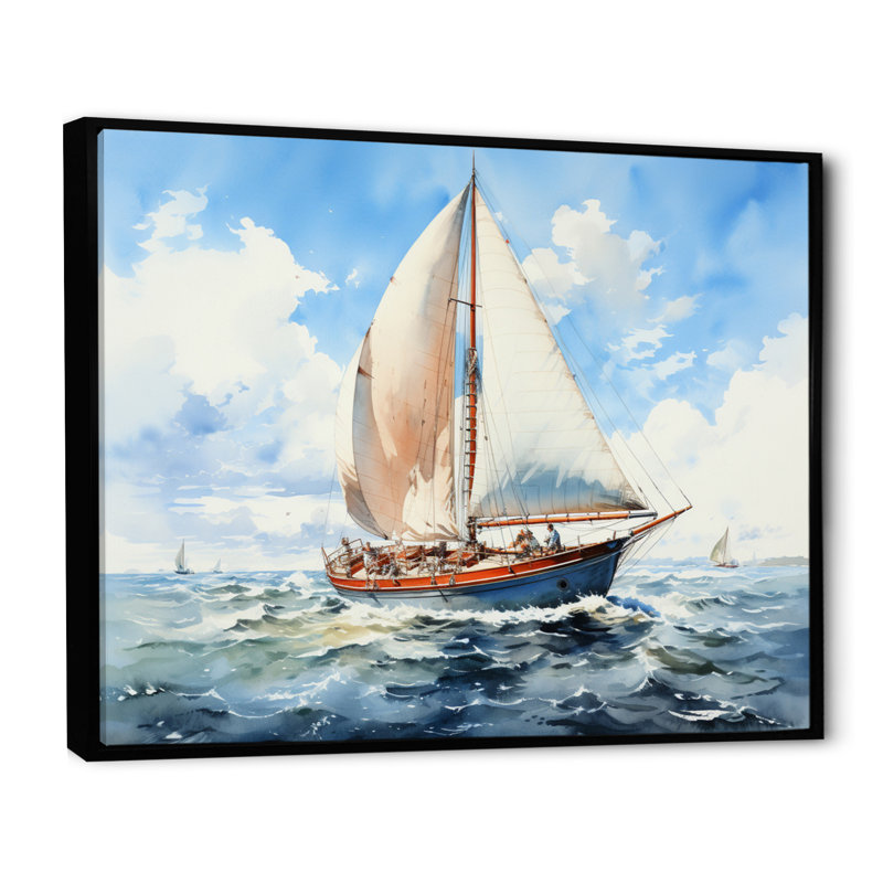Voilier dans le vent II sur toile, Cadre flottant noir, 12" H x 20" W