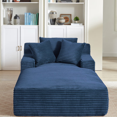 No - Assembly Single Seat Blue Corduroy Chaise, Spring Cushion, Ergonomic, Ideal For Living Room Relaxing Chaise Lounge Chair, Assembly, Soft Skin , Ergonomic Office Intermission