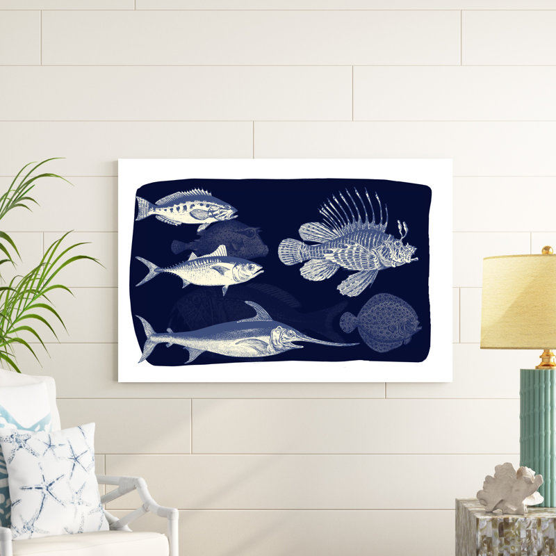 Poisson sur fond bleu foncé, H 32 po x l 48 po