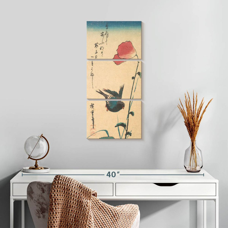 Coquelicot et moineau 1833, H 27 po x l 12 po