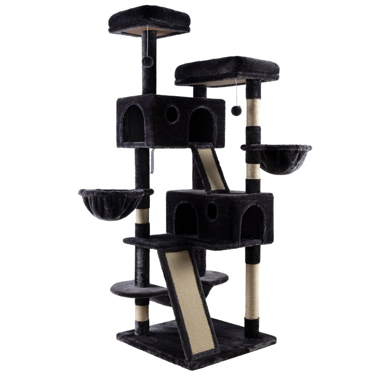 Filey 65.7'' H Carpet Cat Tree Condos and Scratching Posts Included, with Platforms and Hammock, Blue
