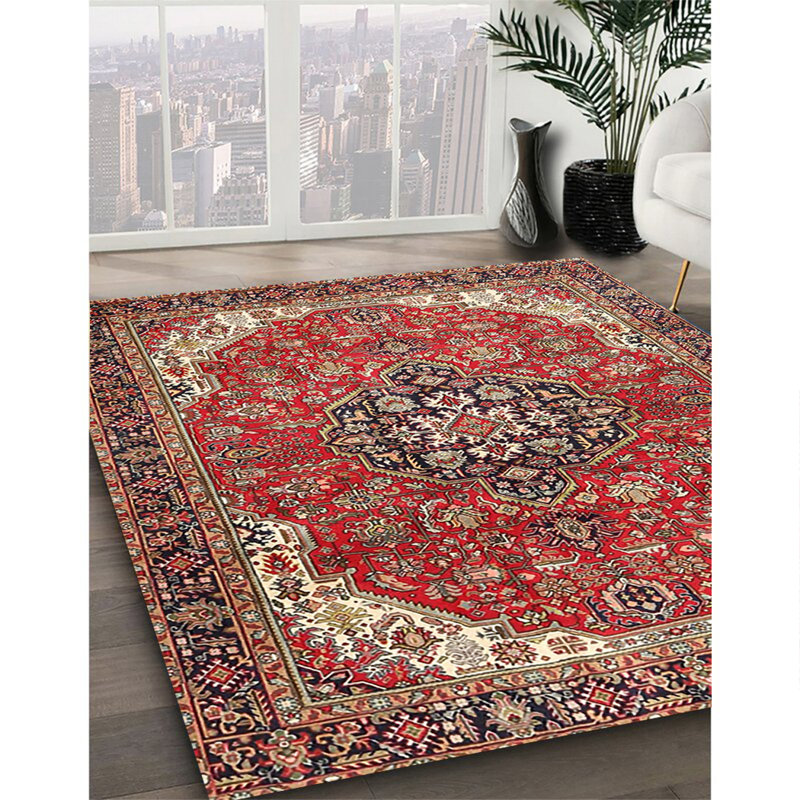 Tapis oriental multicolore tissé à la machine Oriental, Rond 6 pi