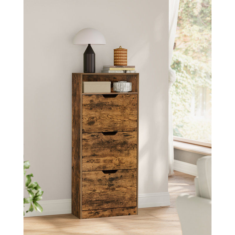 Shoe cabinet with 3 flaps, shoe tipper, shoe rack, shoe storage, open compartment, adjustable partition, Antique Bronze