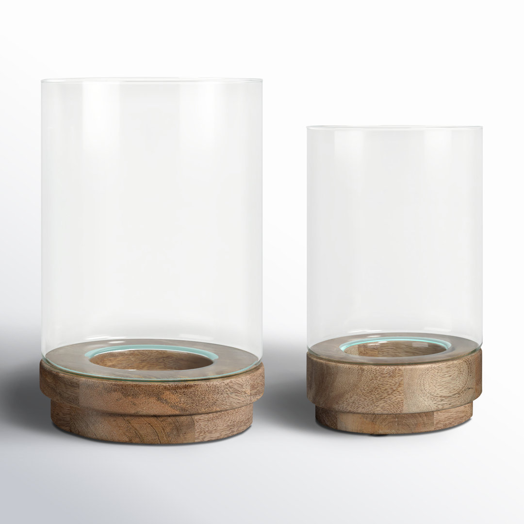 Sagebrook Home Iron and Glass Candle Holders on Mango Wood Base - Elegant Home Decor Essentials for Serenity AllModern 