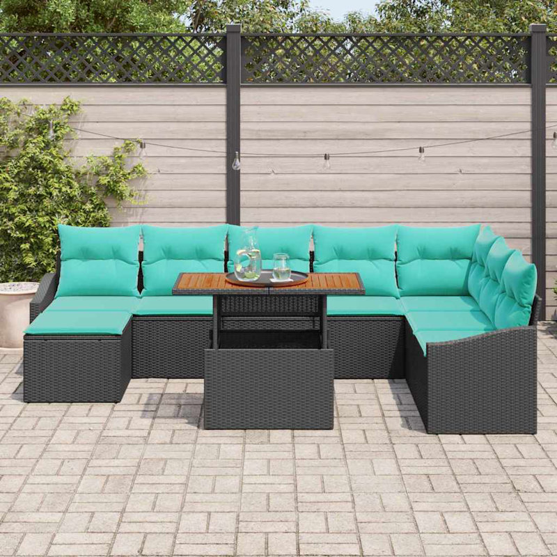 Ensemble repas 9 pièces vidaXL Garden, Coussin bleu sarcelle / structure noire