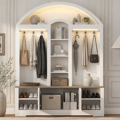Armoire d'entrée multifonctionnelle incurvée avec porte-chaussures, cintres et crochets pour des solutions de rangement modernes