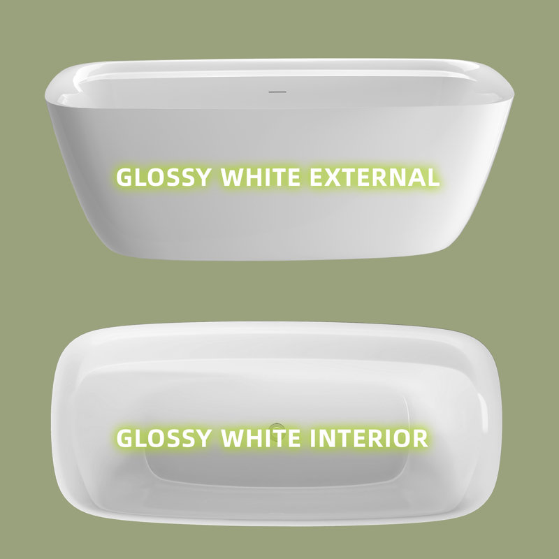 Freestanding Soaking Tub 67'' x 31''Rectangular Acrylic Bathtub with Storage in Glossy White  Center Drain