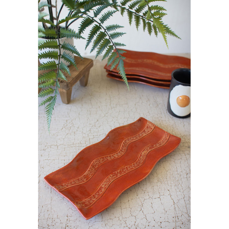  Ceramic Serving Platter Bacon Design Decorative Serveware for Tabletop Decor Orange Glazed Finish