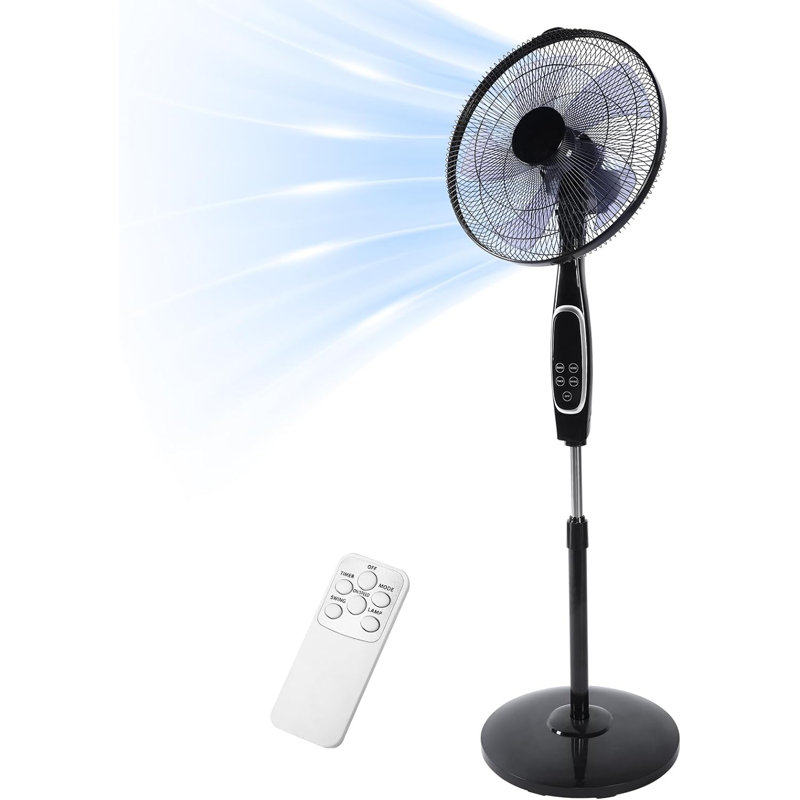 Black Adjustable Height Oscillating Floor Fan with Remote Control