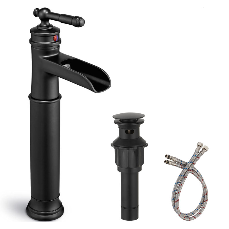 Robinet de salle de bain vasque à un trou à poignée simple avec drain escamotable noir mat Waterfall, Noir mat
