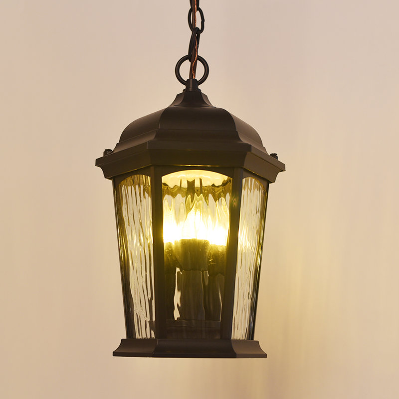 Bronze LED Hanging Lantern with Flickering Flame, Dual Modes, Water Glass, Wall Switch