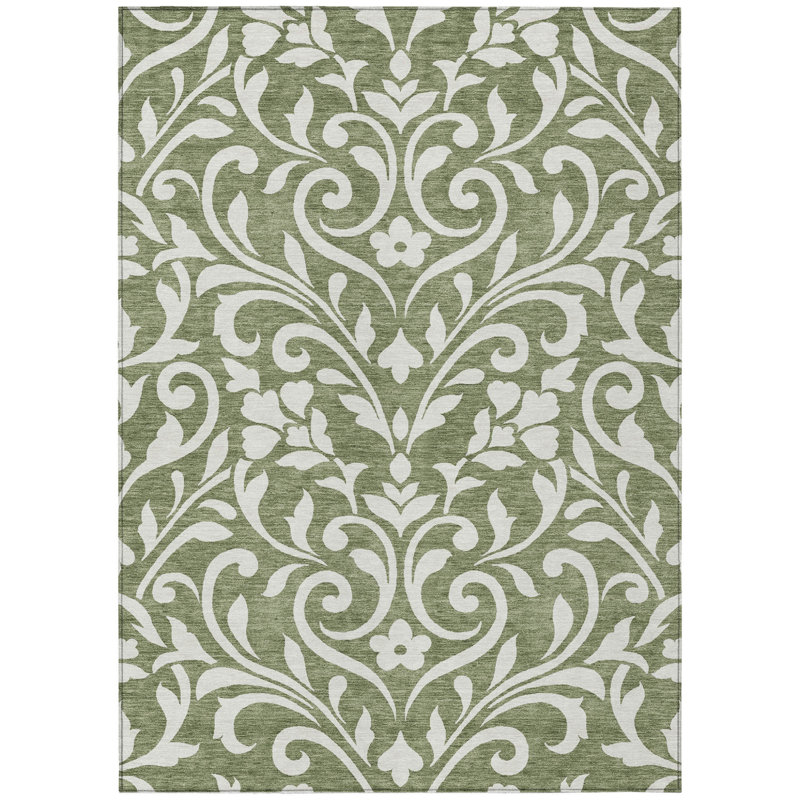 Tapis extérieur lavable floral vert ivoire et ivoire 9 pi x 12 pi