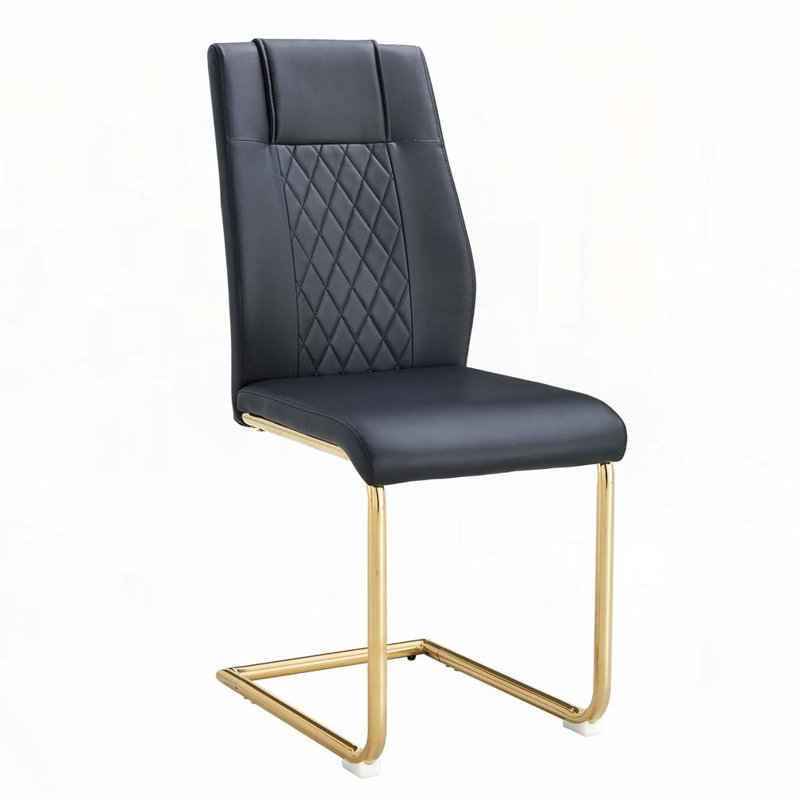 Chaises de salle à manger en similicuir, Ensemble de 6, Doré, Noir