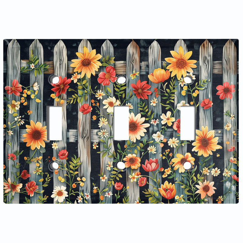 Couvercle de plaque d'interrupteur en métal; Bascule rustique florale de taille standard US 3, #3 Triple Toggle