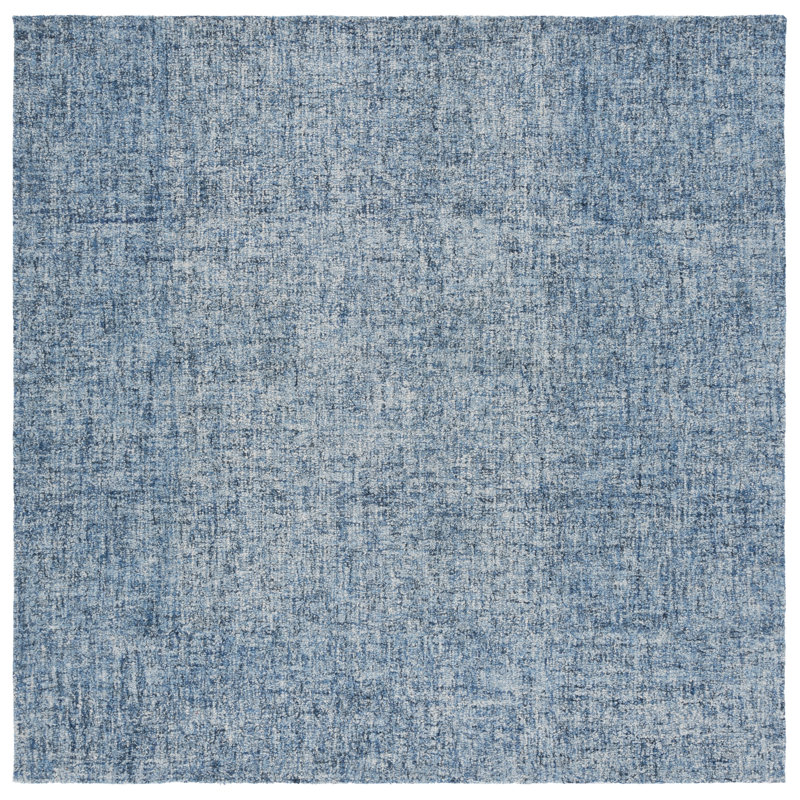 Abstract 175 Hand Tufted Wool; Cotton No Pattern Rug in Blue/Ivory, Square 6'