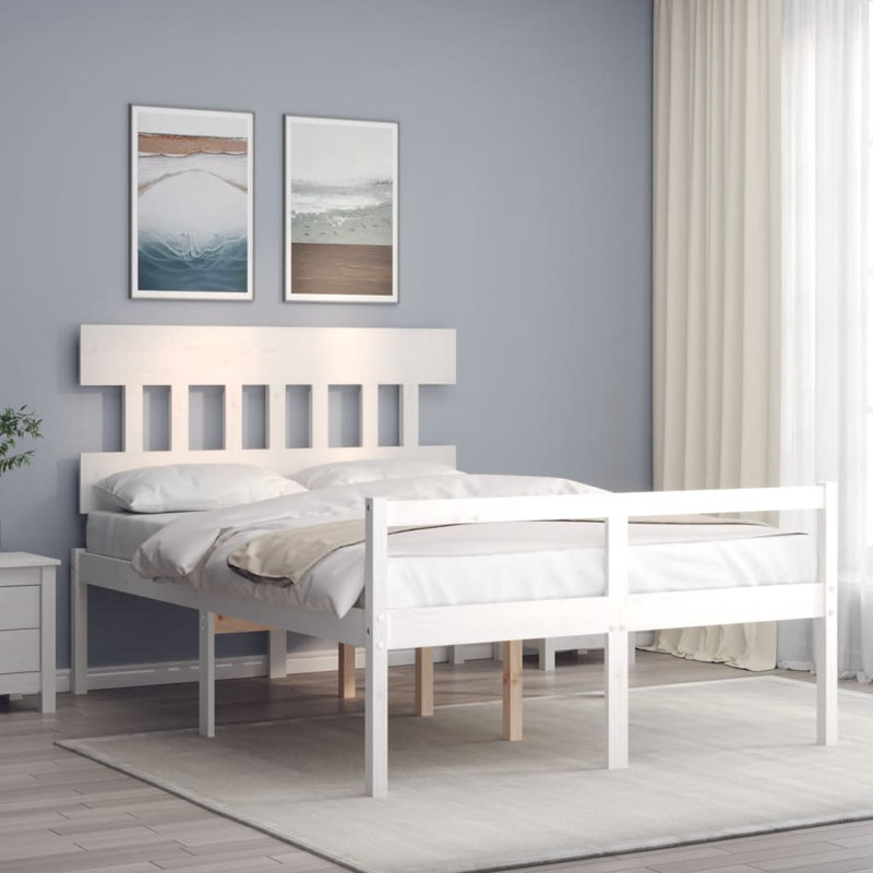 Lovetta DE Size - 140 X 190 Cm Solid Wood Bed, White