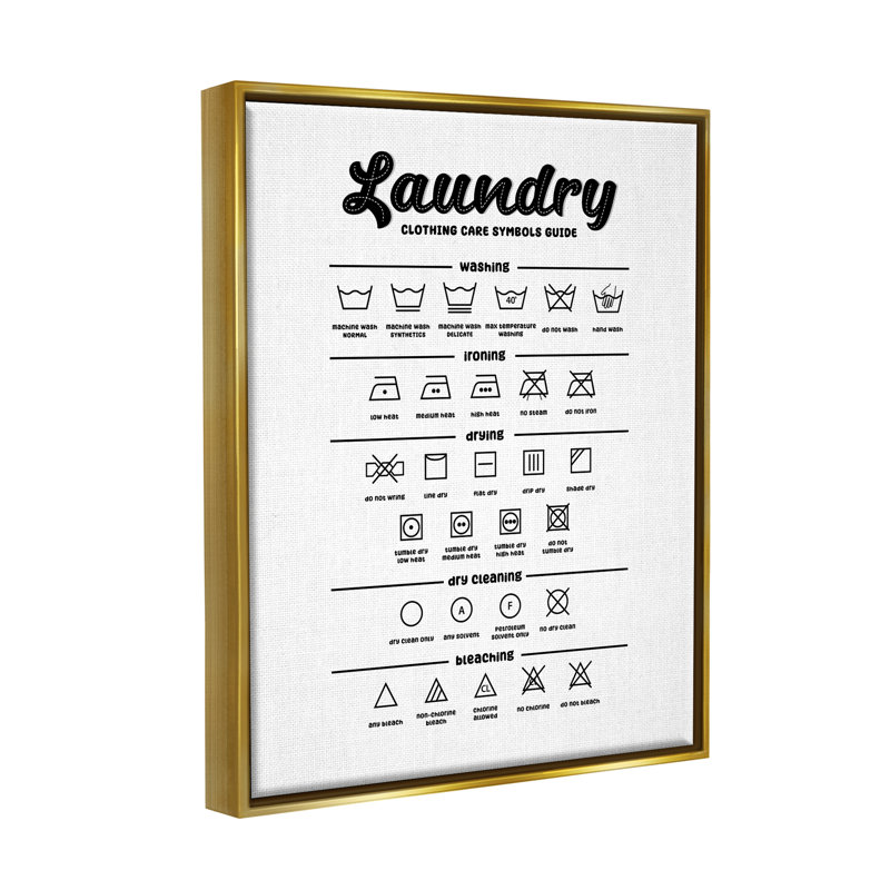 «Bb-041-Floater Minimal Laundry Symbols Guide», impression sur toile par Martina Pavlova, Cadre flottant métallique doré