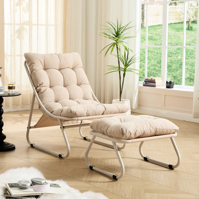 Chaise d'extérieur avec fauteuil inclinable, coussin gonflable et tabouret pour les pieds, convient à un coussin à structure beige, siège inclinable en tissu robuste et respirant, rembourrage idéal
